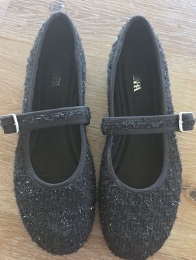 Zara Tweed Black Ballerina Mary Jane Shoes